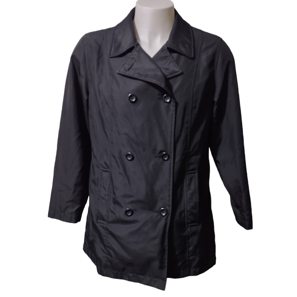 Route 66 Pea Coat Women's Large Double Breasted Button Up Jacket Black Softshell